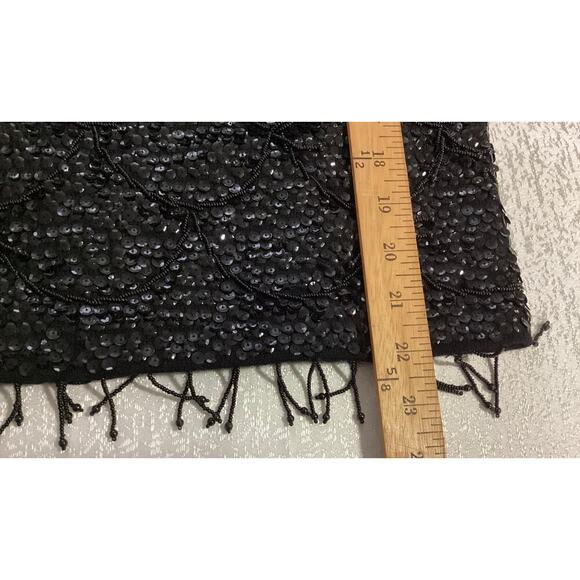 Vintage 100% wool Gimbels 1960s black sequin and beaded fringe cocktail top - Picture 5 of 7